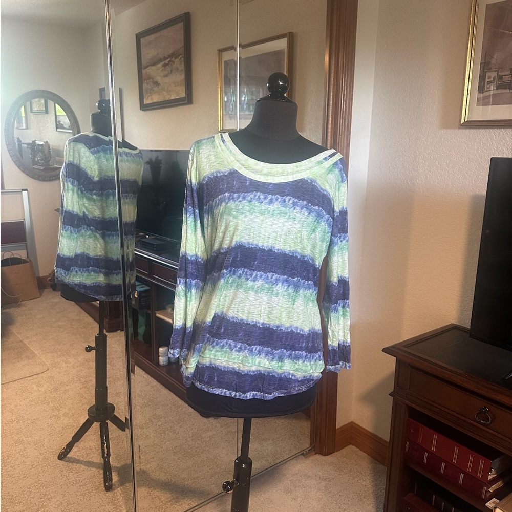 David Cline Blue and Green Tie-Dye Top